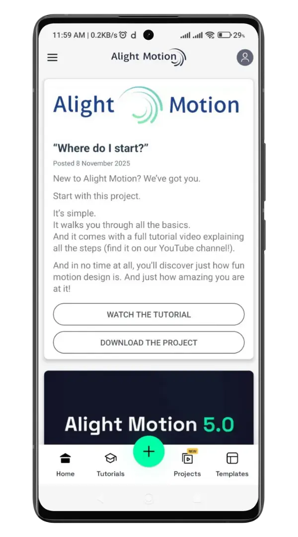 Alight Motion Mod APK interface showing unlocked premium features like 4K export, no watermark, and advanced video editing tools.